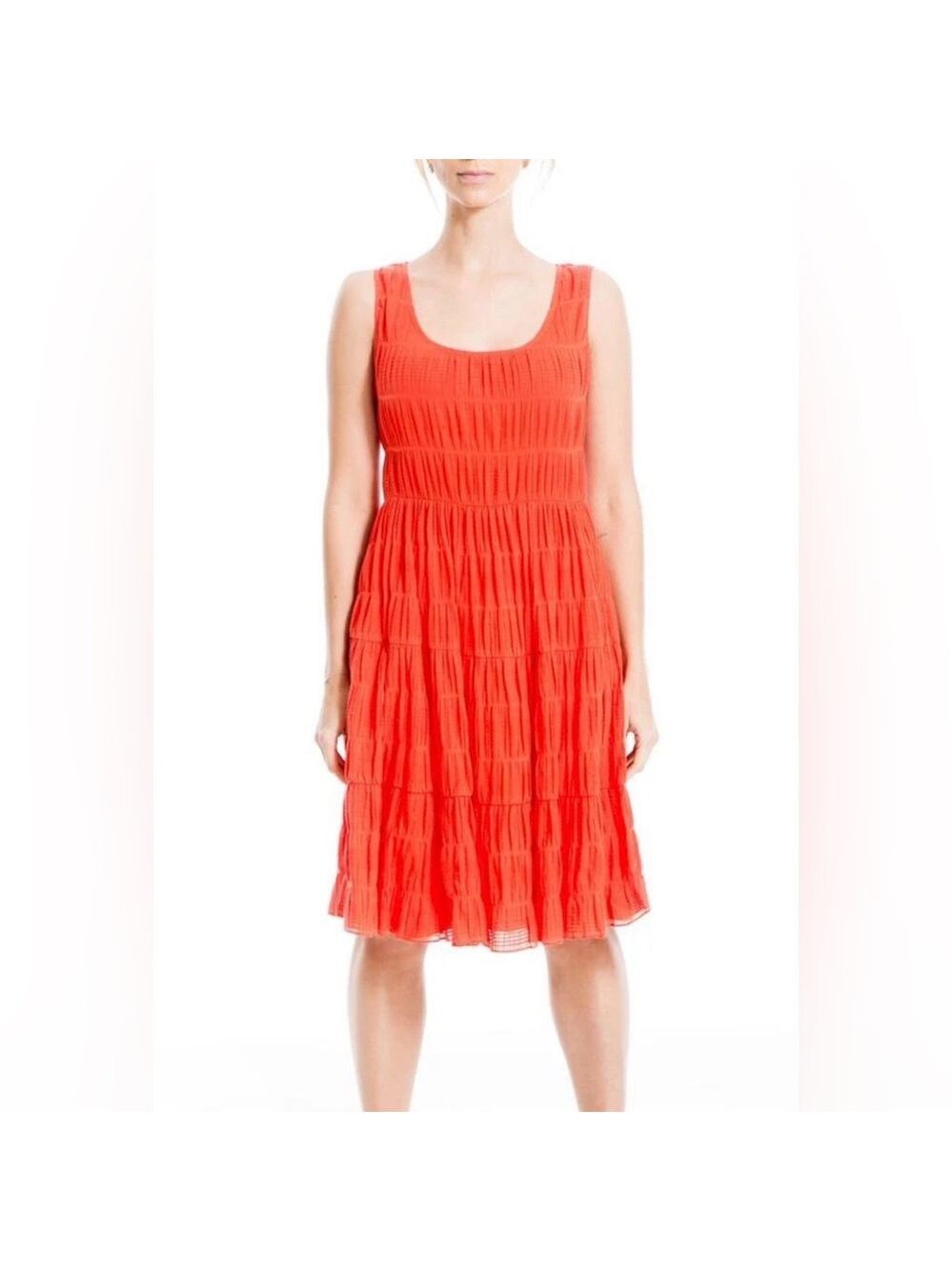Max Studio Papaya Sleeveless Textured Tiered Midi Dress - Size - XS